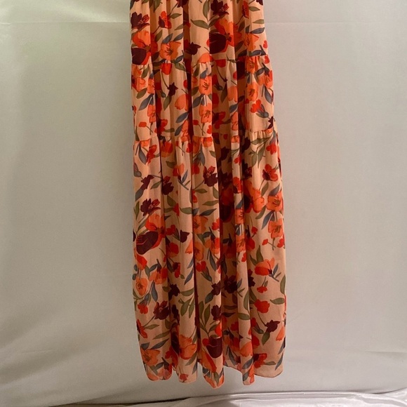 Women's Medium Orange Floral V-Neck Maxi Dress - Picture 5 of 11